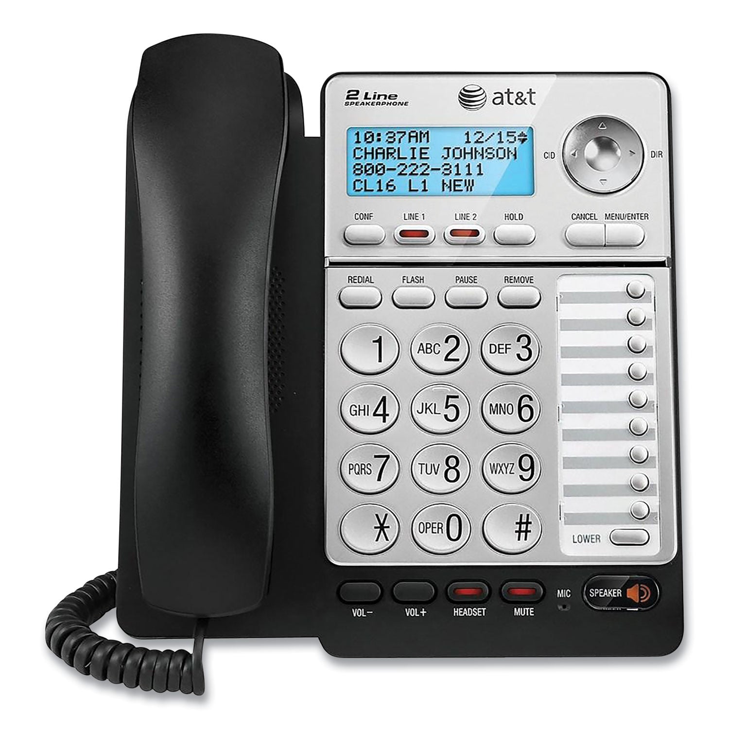 AT&T ML17928 Two-Line Corded Speakerphone, Black/Silver
