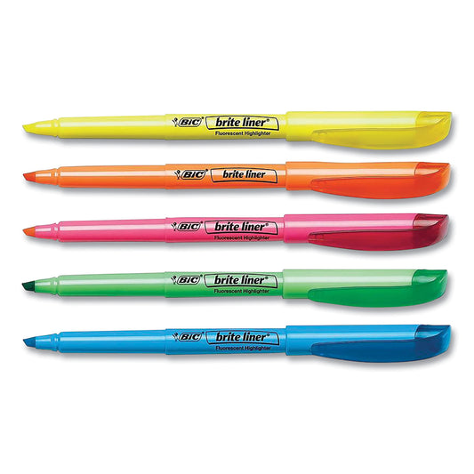 BIC Brite Liner Highlighter, Assorted Ink Colors, Chisel Tip, Assorted Barrel Colors, Dozen (30221)