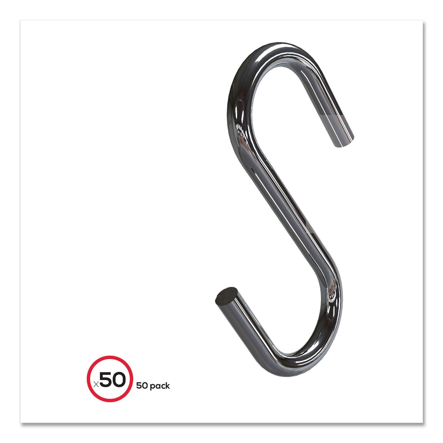 Deflecto S Hooks, Metal, Silver, 50/Pack (20013)