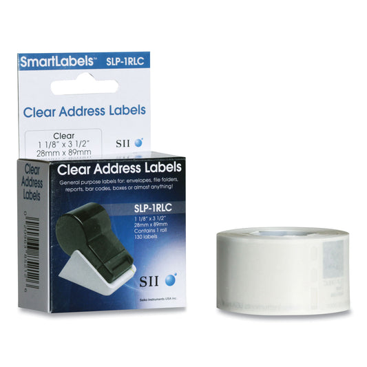 Seiko SLP-2RLC Self-Adhesive Address Labels, 1.12" x 3.5", Clear, 130 Labels/Roll, 2 Rolls/Box