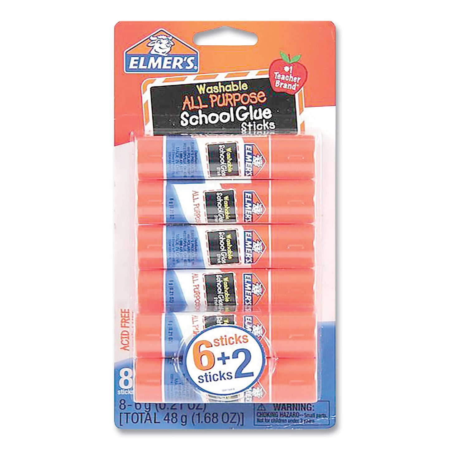 s Washable School Glue Sticks, 0.21 oz, Applies and Dries Clear, 8/Pack (E5003E5004)