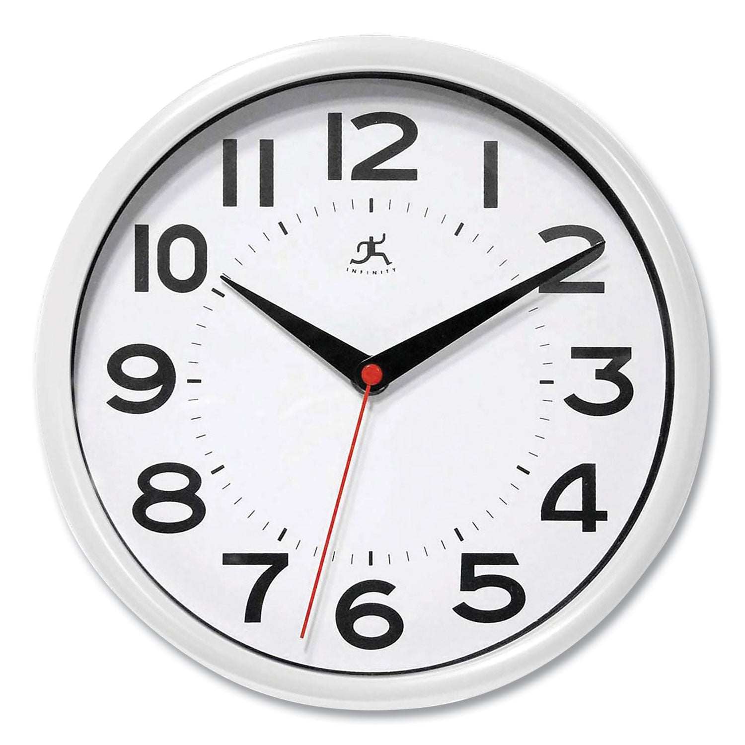 Infinity Instruments Metro Wall Clock, 9" Diameter, White Case, 1 AA (sold separately) (14220WH3364)