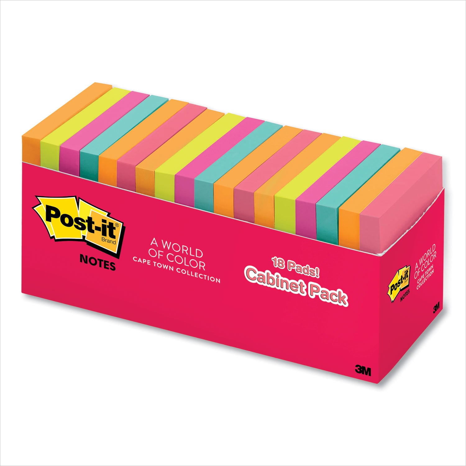 Post-it Original Pads in Poptimistic Colors, Cabinet Pack, 3 x 3, 100 Sheets/Pad, 18 Pads/Pack (65418CTCP)