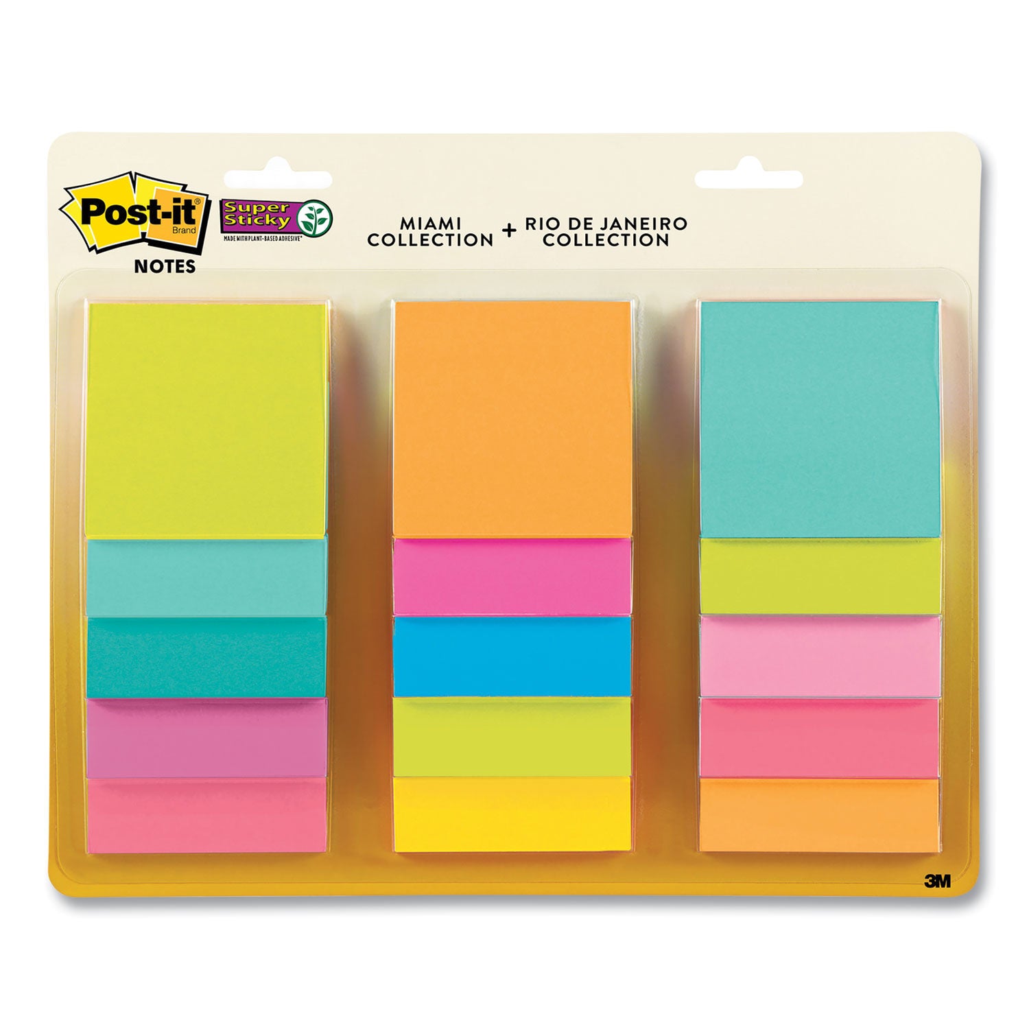 Post-it Pad Collection Assortment Pack, 3" x 3", Energy Boost and Supernova Neon Color Collections, 45 Sheets/Pad, 15 Pads/Pack (65415SSMLTI2)