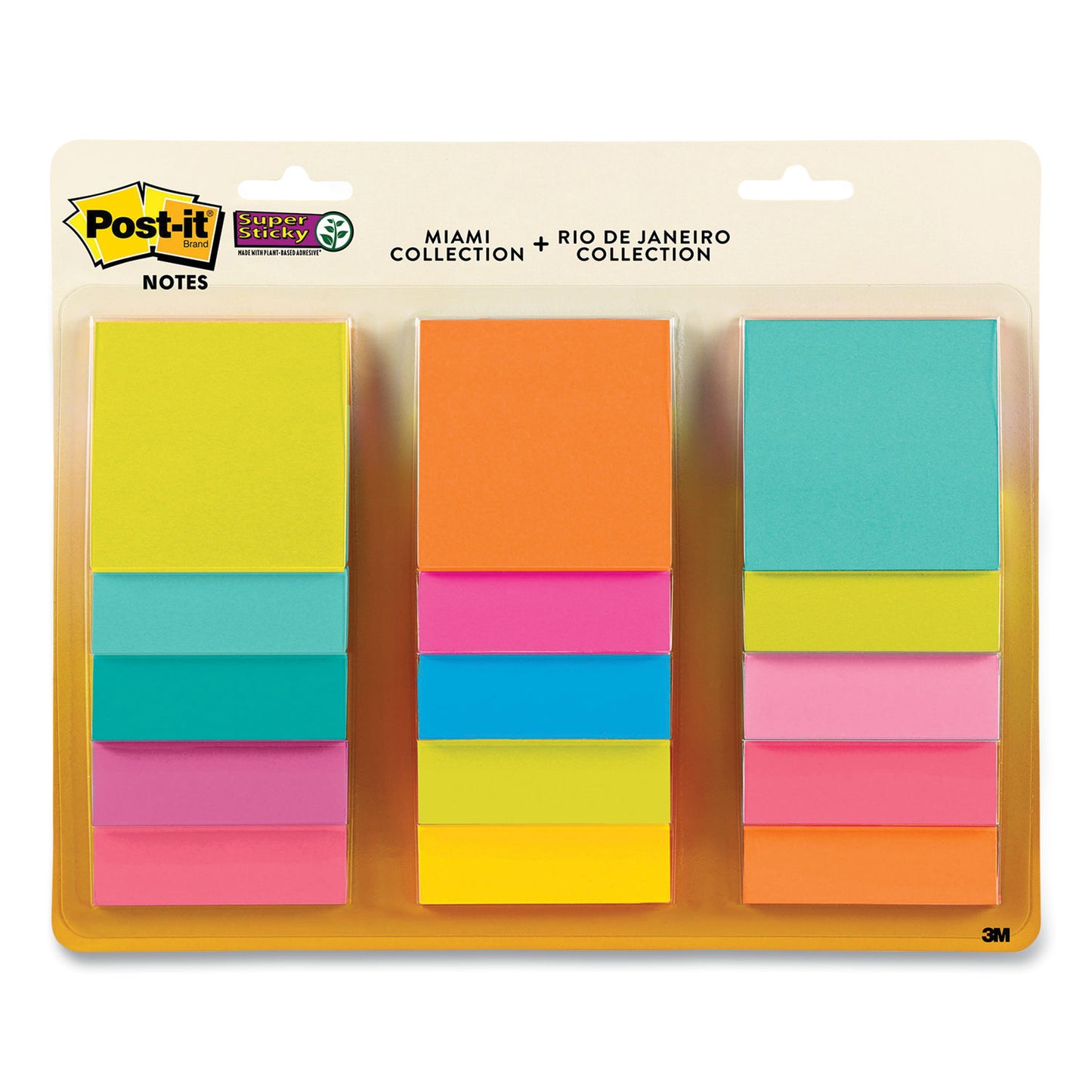 Post-it Pad Collection Assortment Pack, 3" x 3", Energy Boost and Supernova Neon Color Collections, 45 Sheets/Pad, 15 Pads/Pack (65415SSMLTI2)