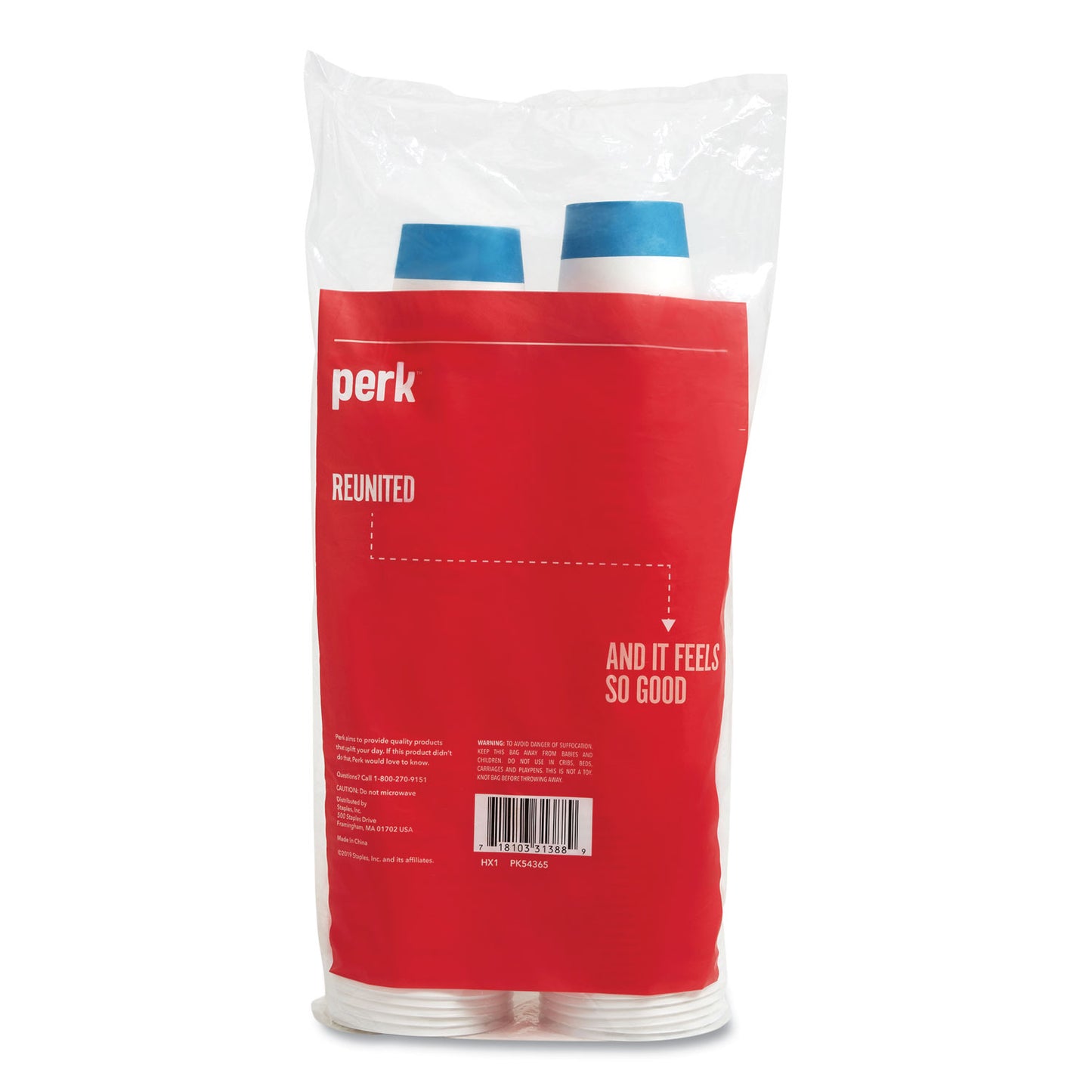 Perk Paper Hot Cup and Plastic Dome Lid Combo, 12 oz, White/Blue, 50 Sets/Pack (24375267)