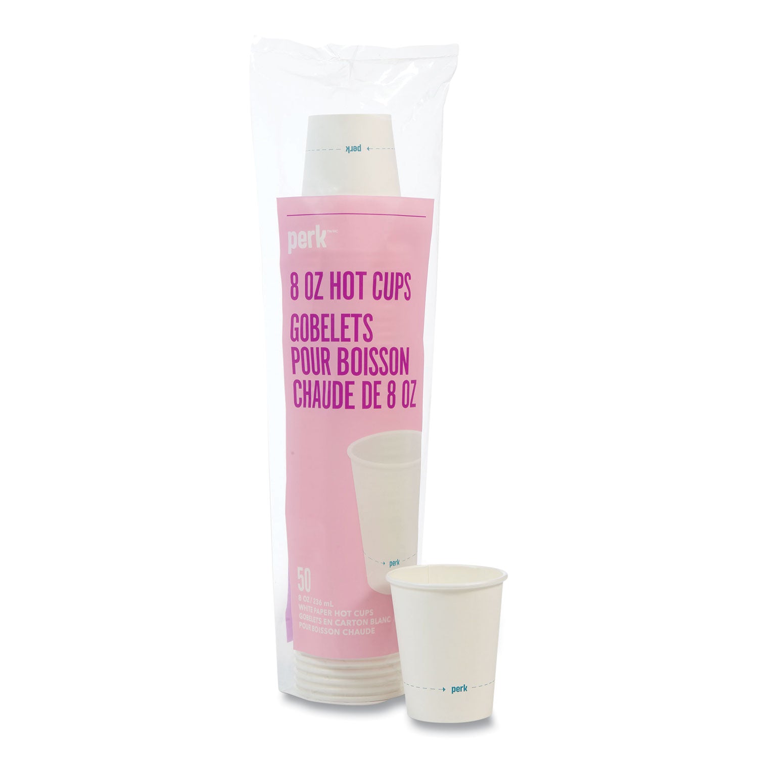 Perk White Paper Hot Cups, 8 oz, 50/Pack (24431632)