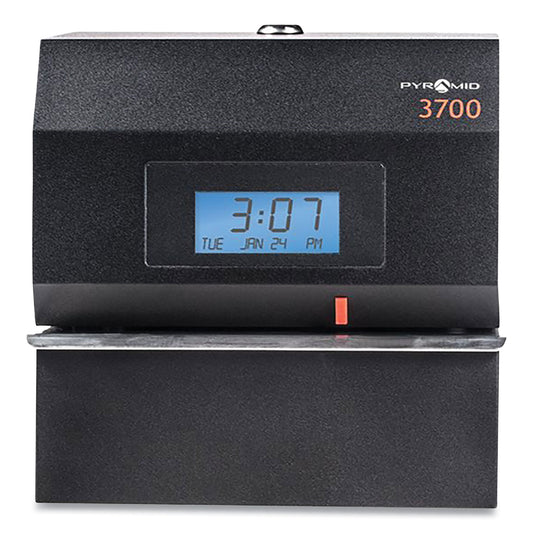 Pyramid 3700 Heavy-Duty Time Clock and Document Stamp, LCD Display, Black