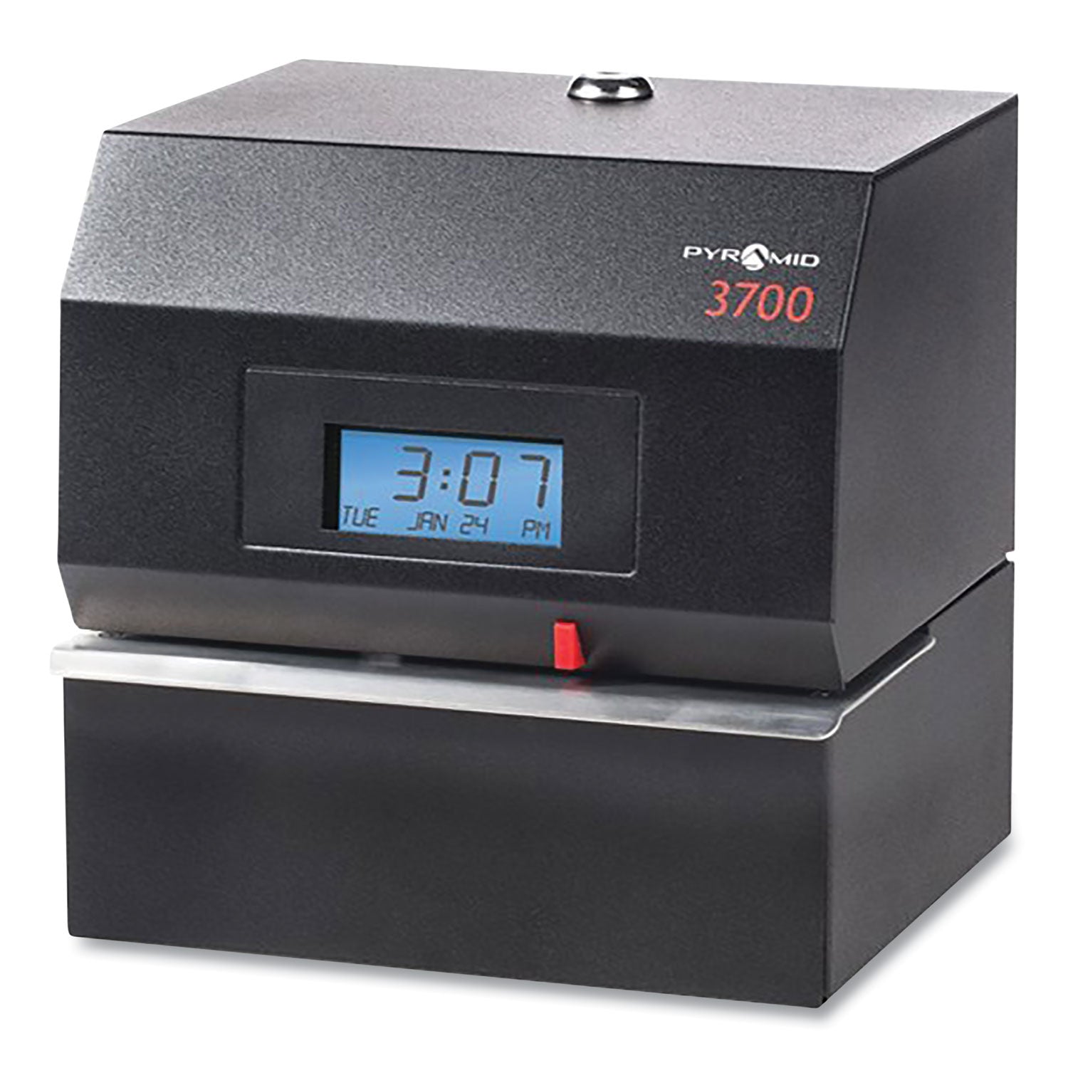 Pyramid 3700 Heavy-Duty Time Clock and Document Stamp, LCD Display, Black