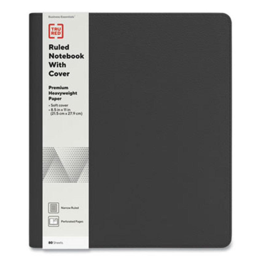 TRU RED Soft-Cover Notebook Folio Set, 1-Subject, Narrow Rule, Black Cover, (80) 11 x 8.5 Sheets (24377280)