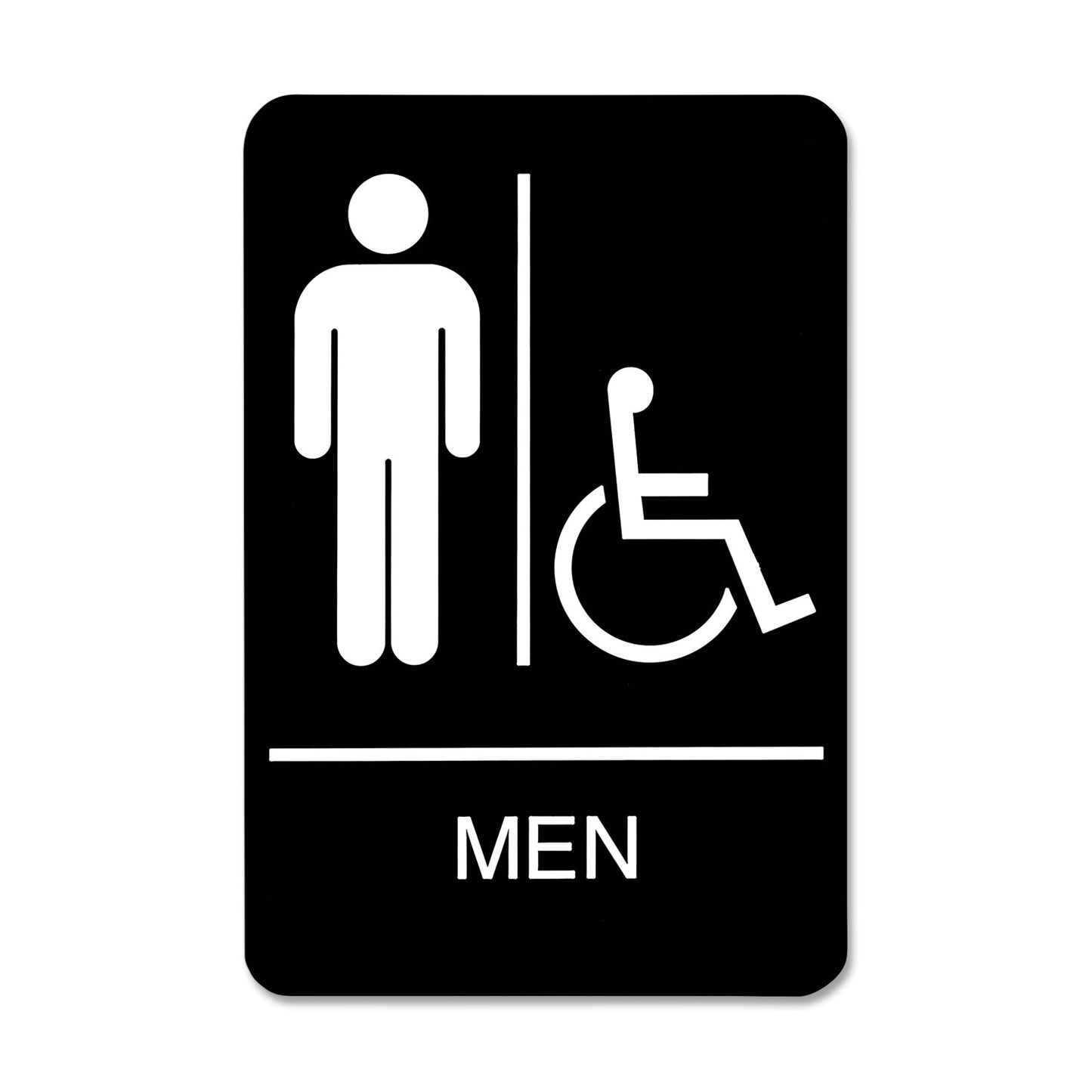 Headline ADA Sign, Men/Wheelchair Accessible Tactile Symbol, Plastic, 6 x 9, Black/White (9003)