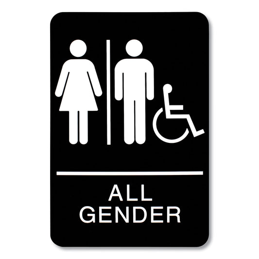 Headline ADA Sign, All Gender/Wheelchair Accessible Tactile Symbol, Plastic, 6 x 9, Black/White (9486)