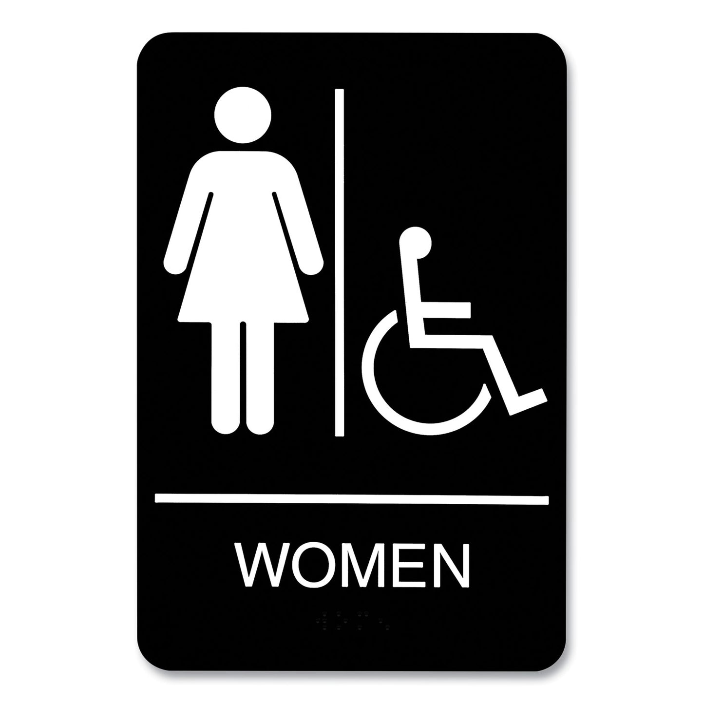 Headline ADA Sign, Women/Wheelchair Accessible Tactile Symbol, Plastic, 6 x 9, Black/White (9005)