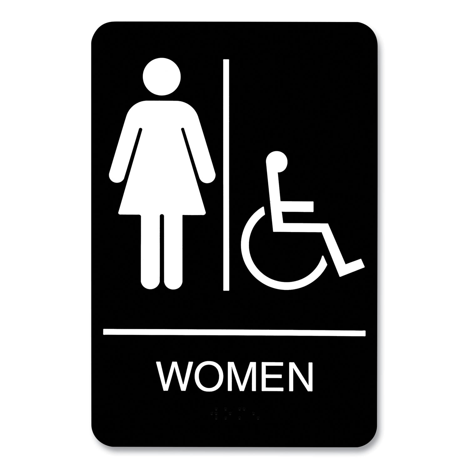 Headline ADA Sign, Women/Wheelchair Accessible Tactile Symbol, Plastic, 6 x 9, Black/White (9005)