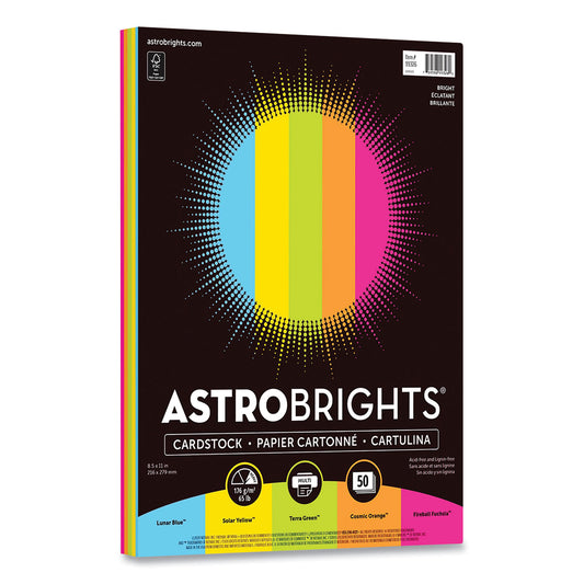 Astrobrights Color Cardstock, 65 lb Cover Weight, 8.5 x 11, Assorted Bright Colors, 50/Pack (9932601)