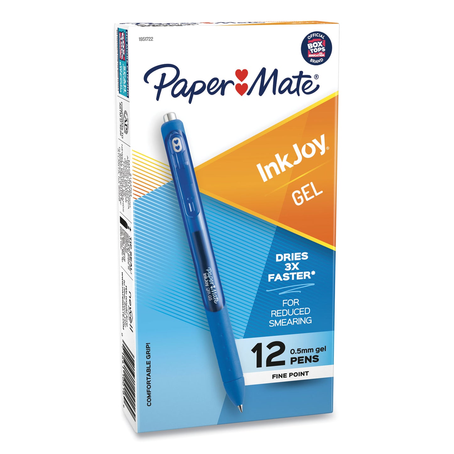 Paper Mate InkJoy Gel Pen, Retractable, Fine 0.5 mm, Blue Ink, Blue Barrel, Dozen (1951722)