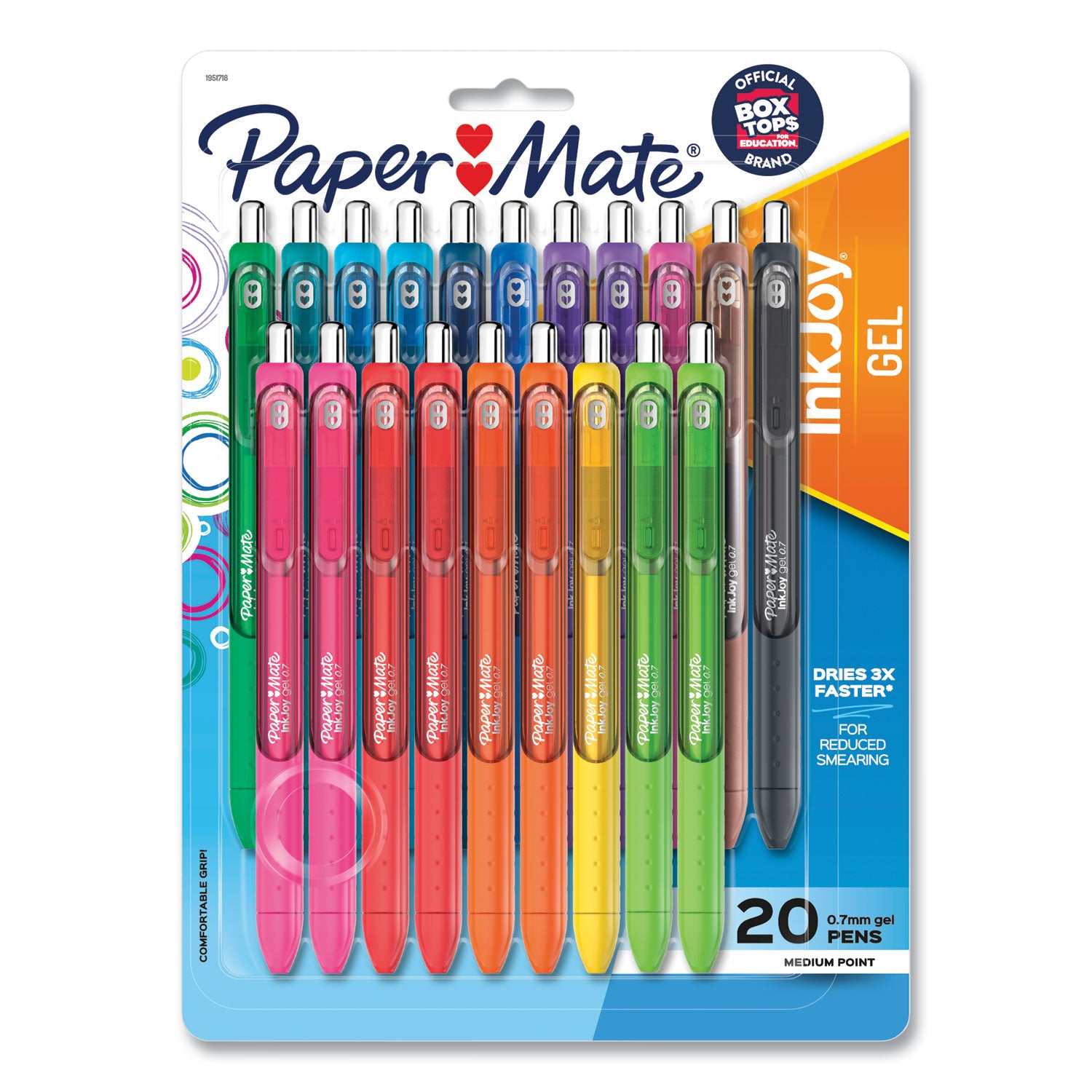 Paper Mate InkJoy Gel Pen, Retractable, Medium 0.7 mm, Assorted Ink and Barrel Colors, 20/Pack (1951718)