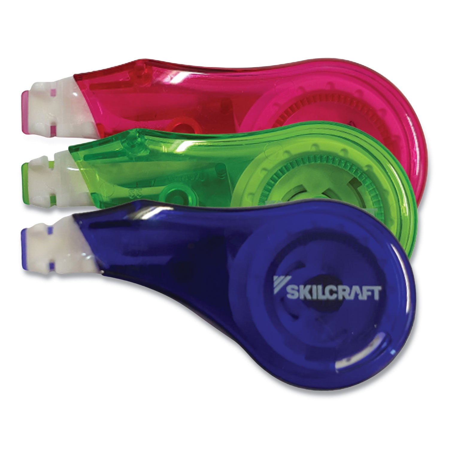 AbilityOne 7510016919671, SKILCRAFT Correction Tape Recycled Mini-Dispenser, Non-Refillable, Blue/Green/Red, 0.2" x 394", 3/Pack