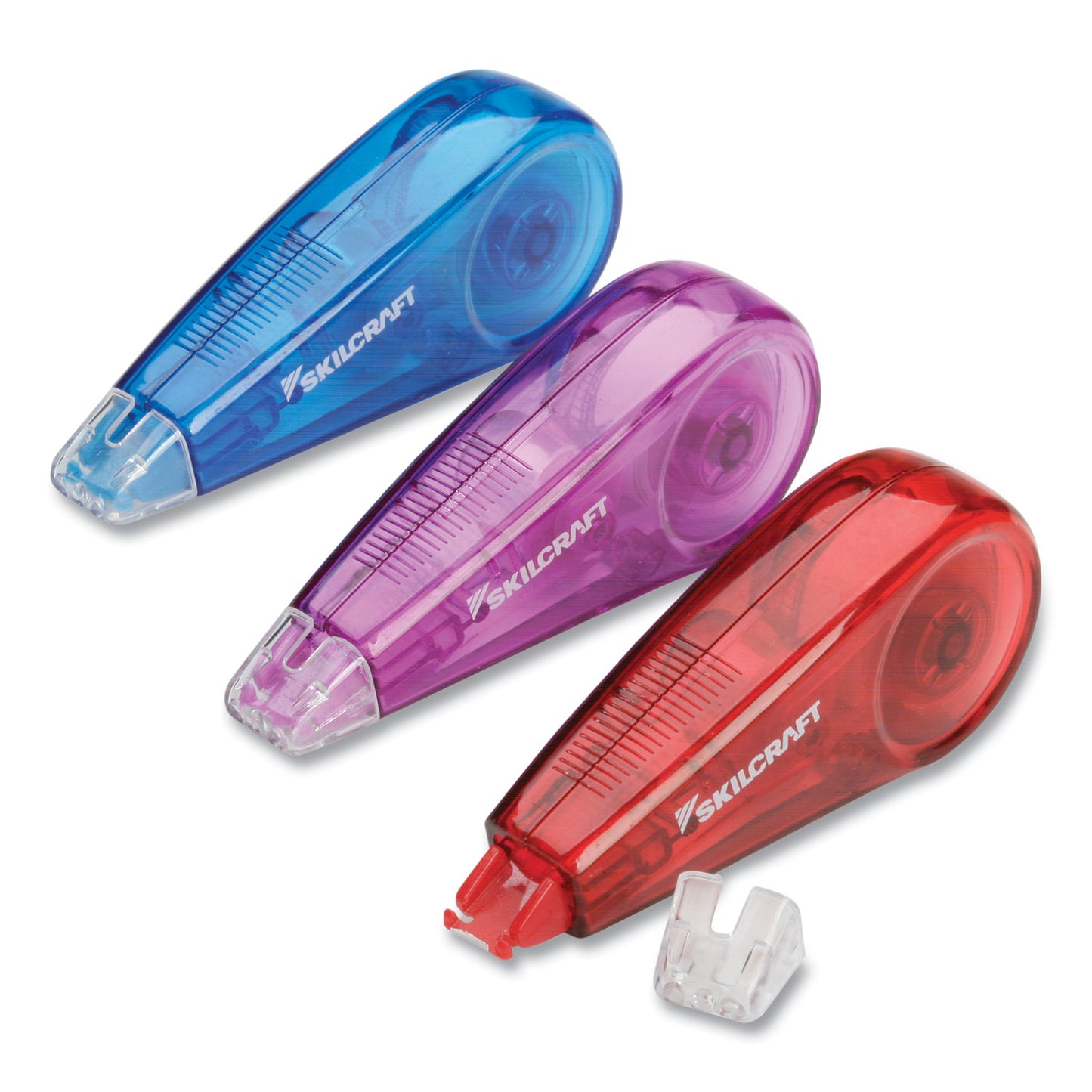 AbilityOne 7510016919221, SKILCRAFT Correction Tape Mini-Dispenser, Non-Refillable, Blue/Purple/Red, 0.2" x 236", 3/Pack