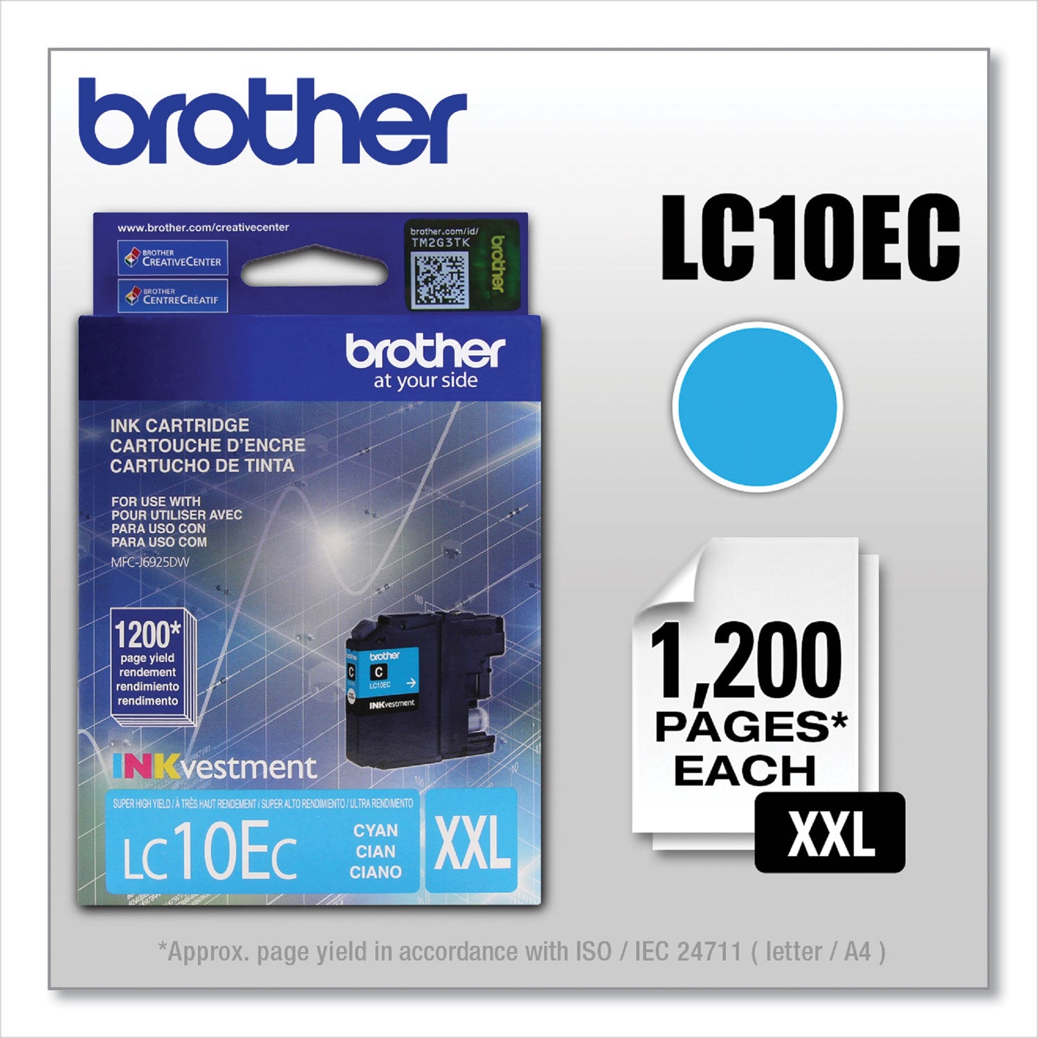 Brother LC10EC INKvestment Super High-Yield Ink, 1,200 Page-Yield, Cyan