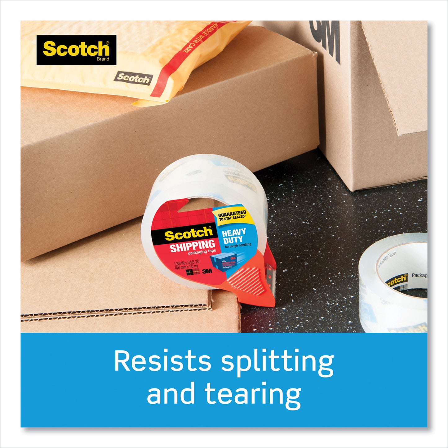 Scotch 3850 Heavy-Duty Packaging Tape with Dispenser, 3" Core, 1.88" x 54.6 yds, Clear, 4/Pack (38504RD)