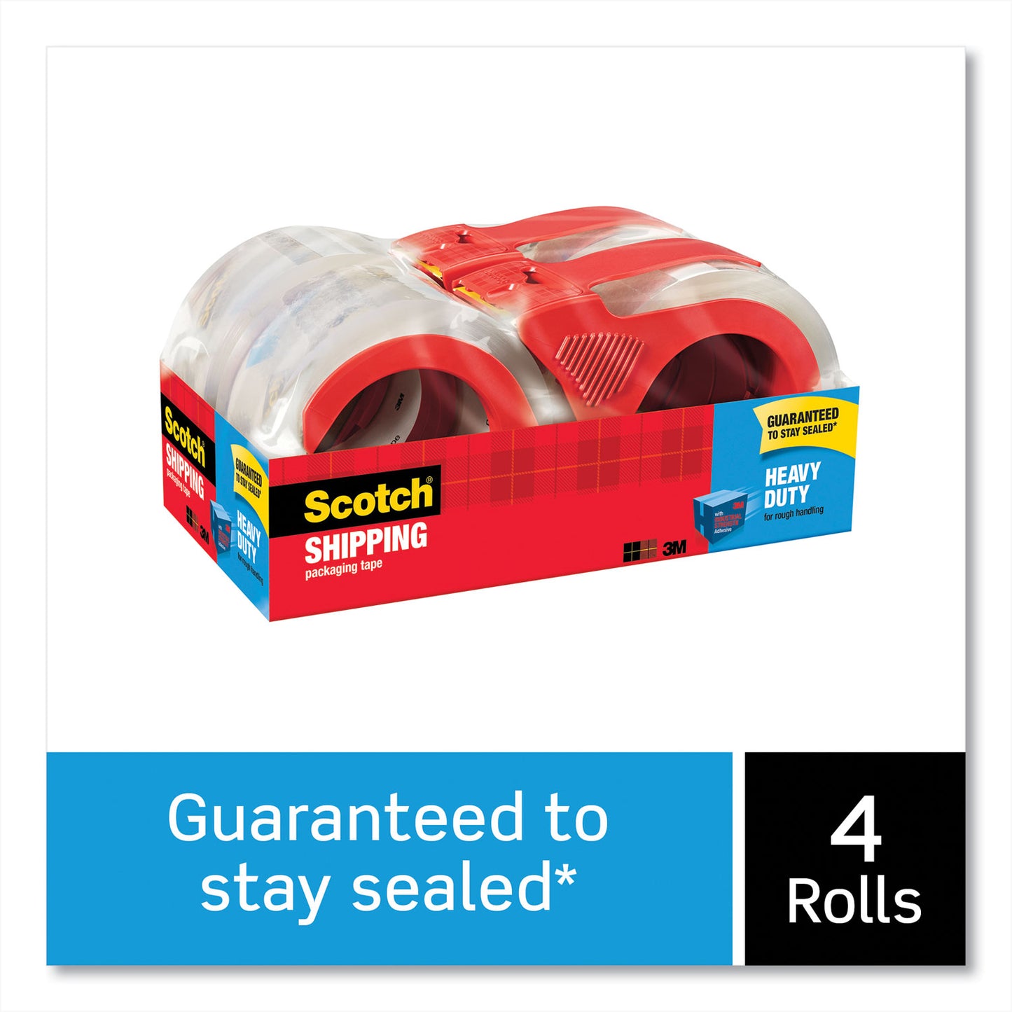 Scotch 3850 Heavy-Duty Packaging Tape with Dispenser, 3" Core, 1.88" x 54.6 yds, Clear, 4/Pack (38504RD)