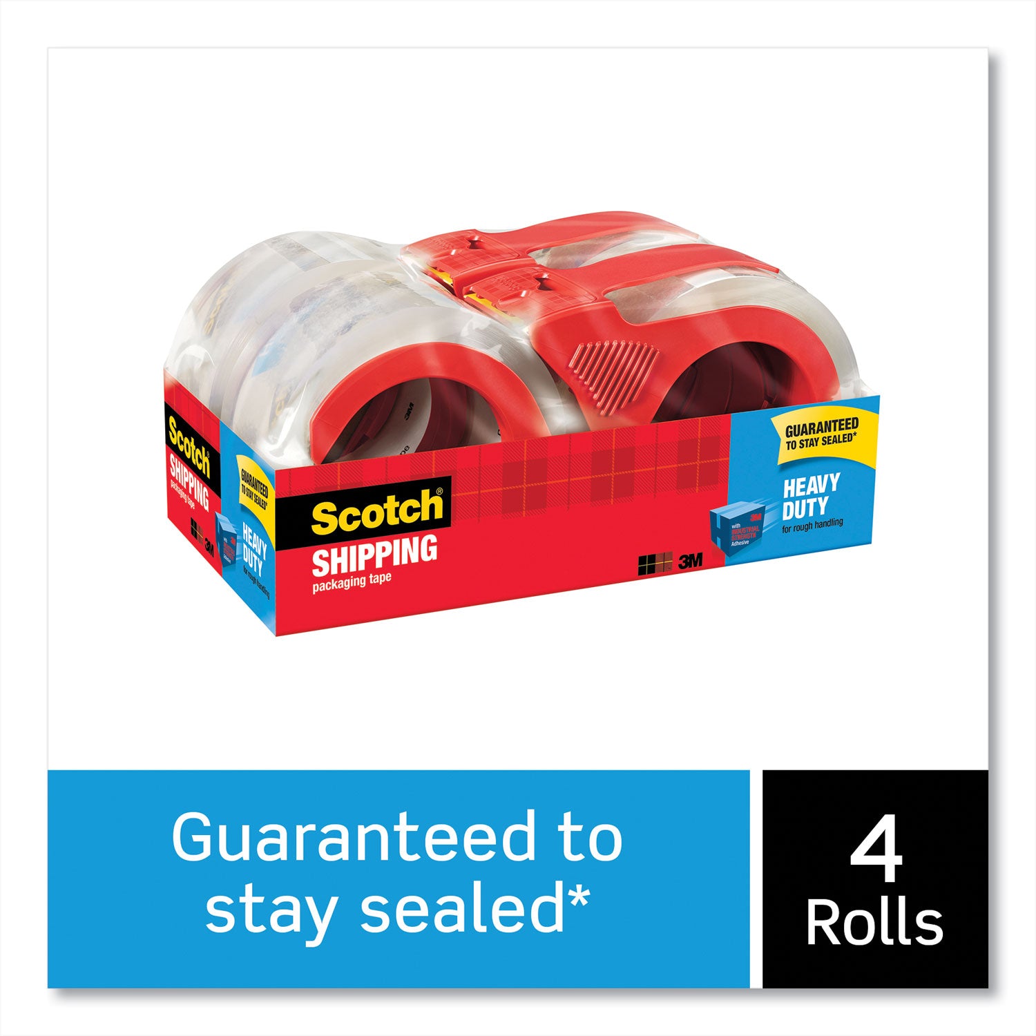 Scotch 3850 Heavy-Duty Packaging Tape with Dispenser, 3" Core, 1.88" x 54.6 yds, Clear, 4/Pack (38504RD)