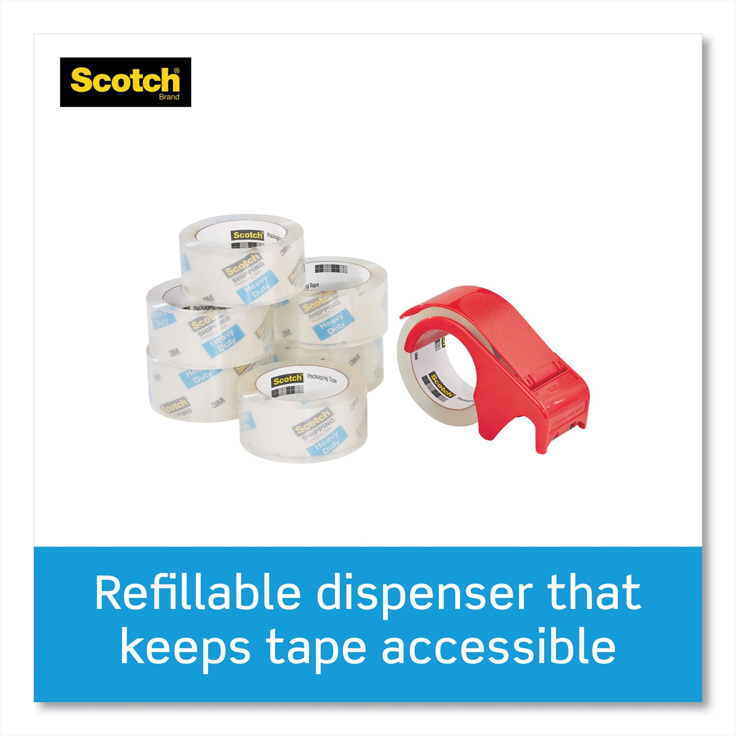 Scotch 3850 Heavy-Duty Packaging Tape with DP300 Dispenser, 3" Core, 1.88" x 54.6 yds, Clear, 6/Pack (38506DP3)