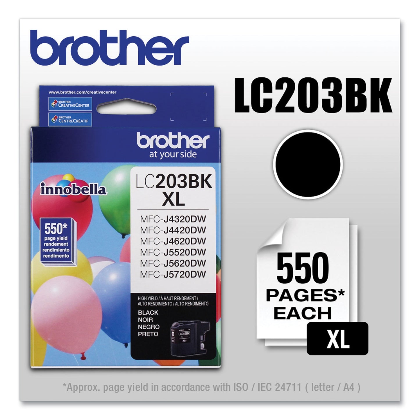 Brother LC203BK Innobella High-Yield Ink, 550 Page-Yield, Black