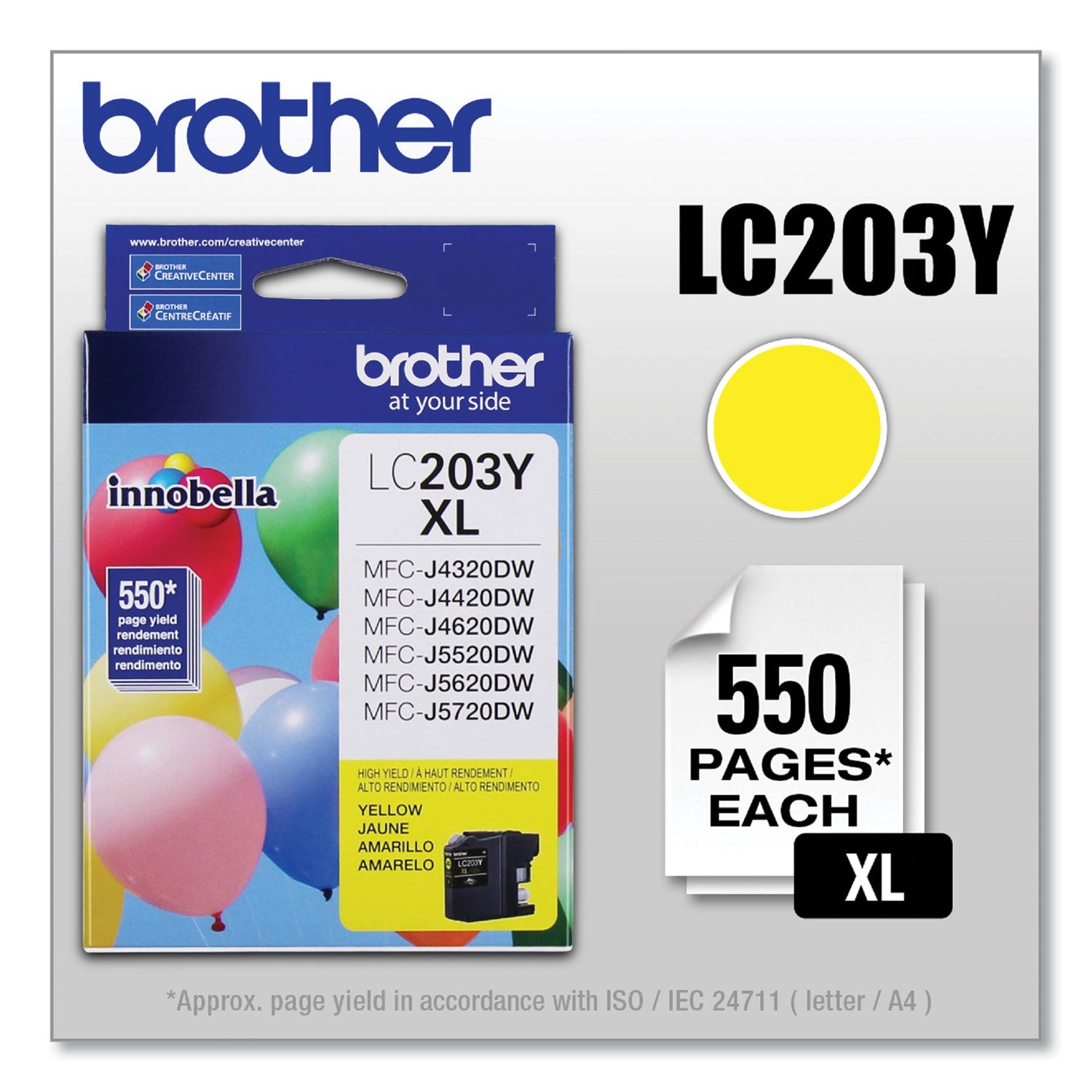 Brother LC203Y Innobella High-Yield Ink, 550 Page-Yield, Yellow