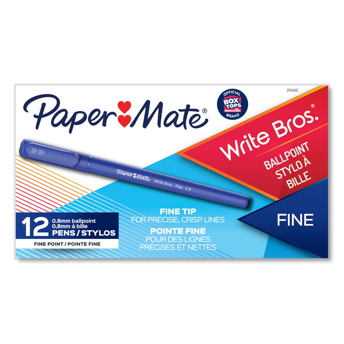 Paper Mate Write Bros. Ballpoint Pen, Stick, Fine 0.8 mm, Blue Ink, Blue Barrel, Dozen (2124512)