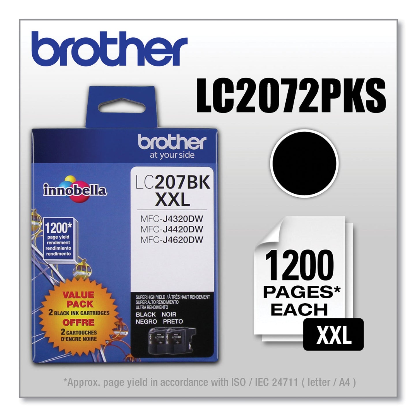 Brother LC2072PKS Innobella Super High-Yield Ink, 1,200 Page-Yield, Black, 2/Pack