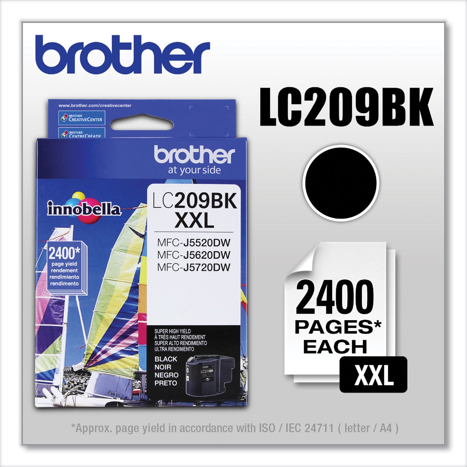 Brother LC209BK Innobella Super High-Yield Ink, 2,400 Page-Yield, Black