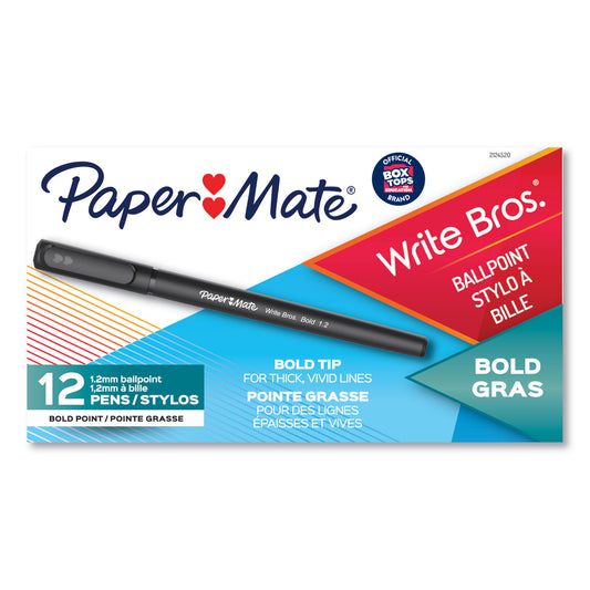 Paper Mate Write Bros. Ballpoint Pen, Stick, Bold 1.2 mm, Black Ink, Black Barrel, Dozen (2124520)