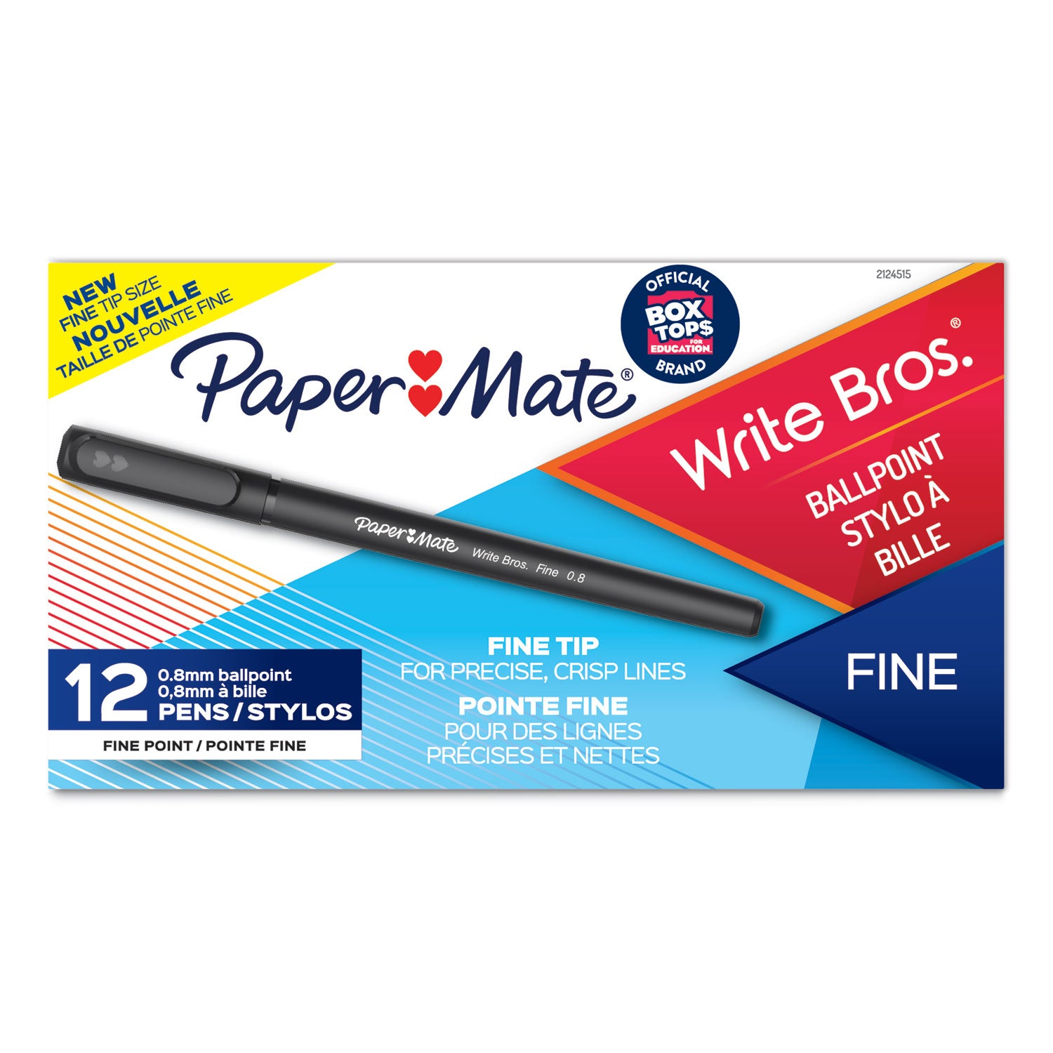 Paper Mate Write Bros. Ballpoint Pen, Stick, Fine 0.8 mm, Black Ink, Black Barrel, Dozen (2124515)