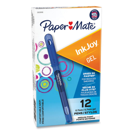 Paper Mate InkJoy Gel Pen, Stick, Medium 0.7 mm, Blue Ink, Translucent Blue Barrel, Dozen (2023006)