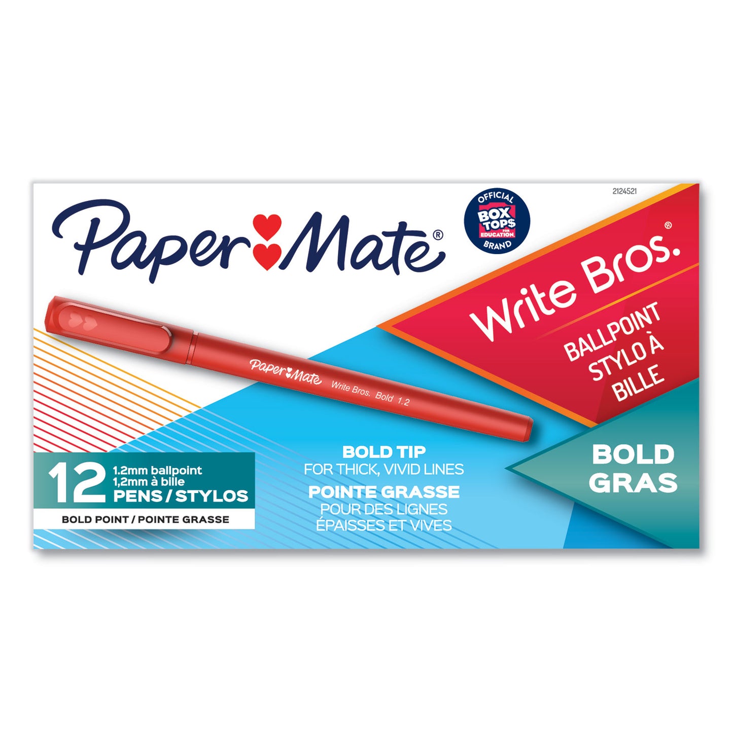 Paper Mate Write Bros. Ballpoint Pen, Stick, Bold 1.2 mm, Red Ink, Red Barrel, Dozen (2124521)