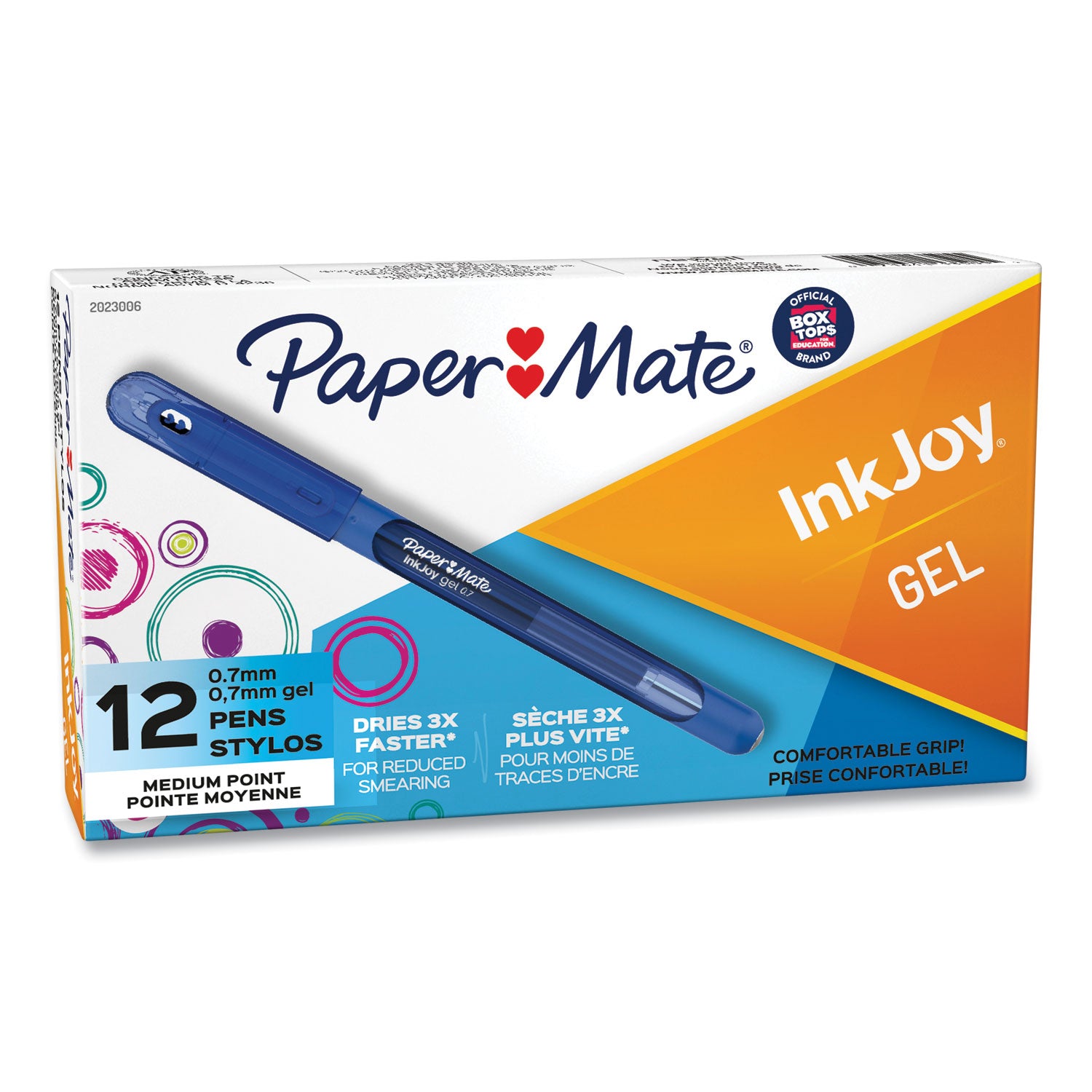 Paper Mate InkJoy Gel Pen, Stick, Medium 0.7 mm, Blue Ink, Translucent Blue Barrel, Dozen (2023006)