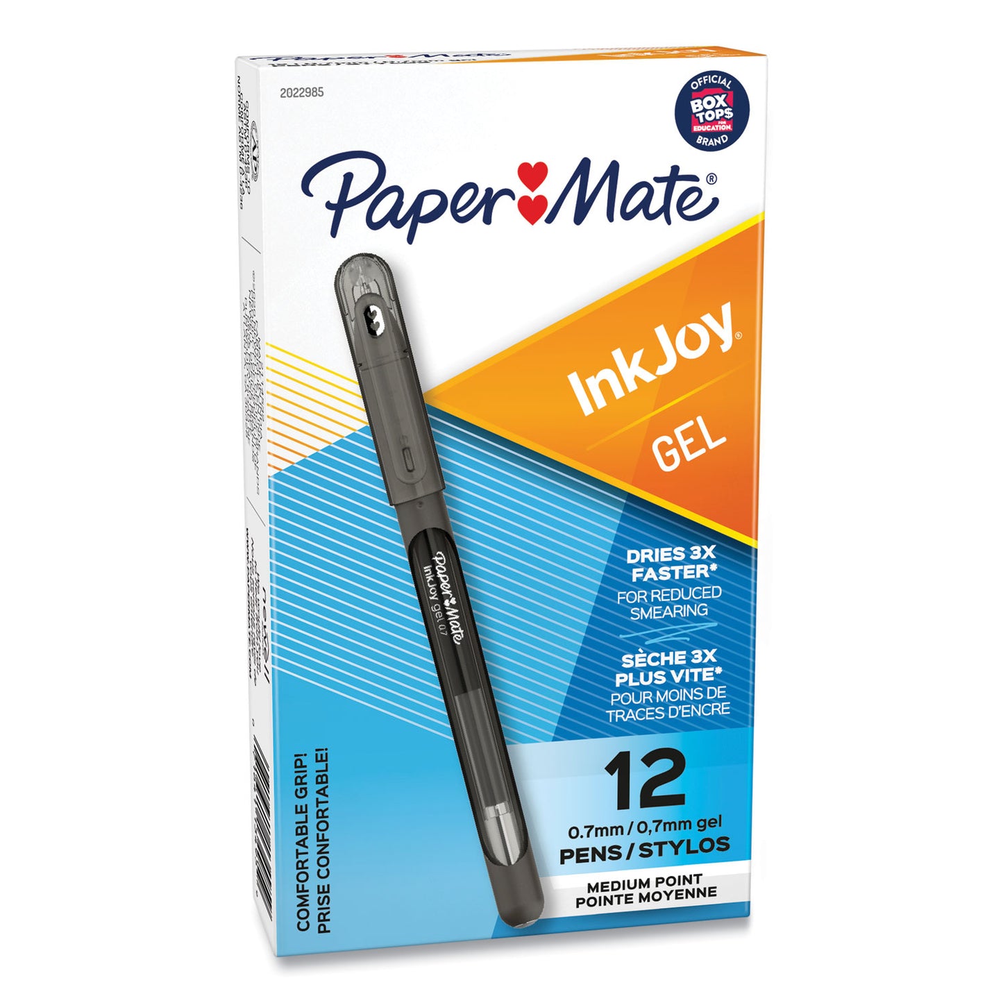 Paper Mate InkJoy Gel Pen, Stick, Medium 0.7 mm, Black Ink, Smoke Barrel, Dozen (2022985)