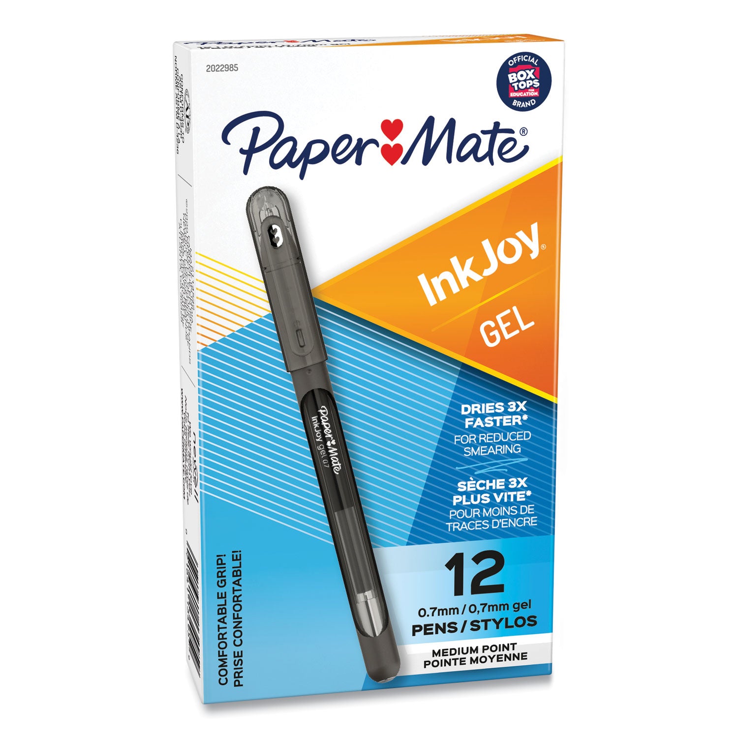 Paper Mate InkJoy Gel Pen, Stick, Medium 0.7 mm, Black Ink, Smoke Barrel, Dozen (2022985)