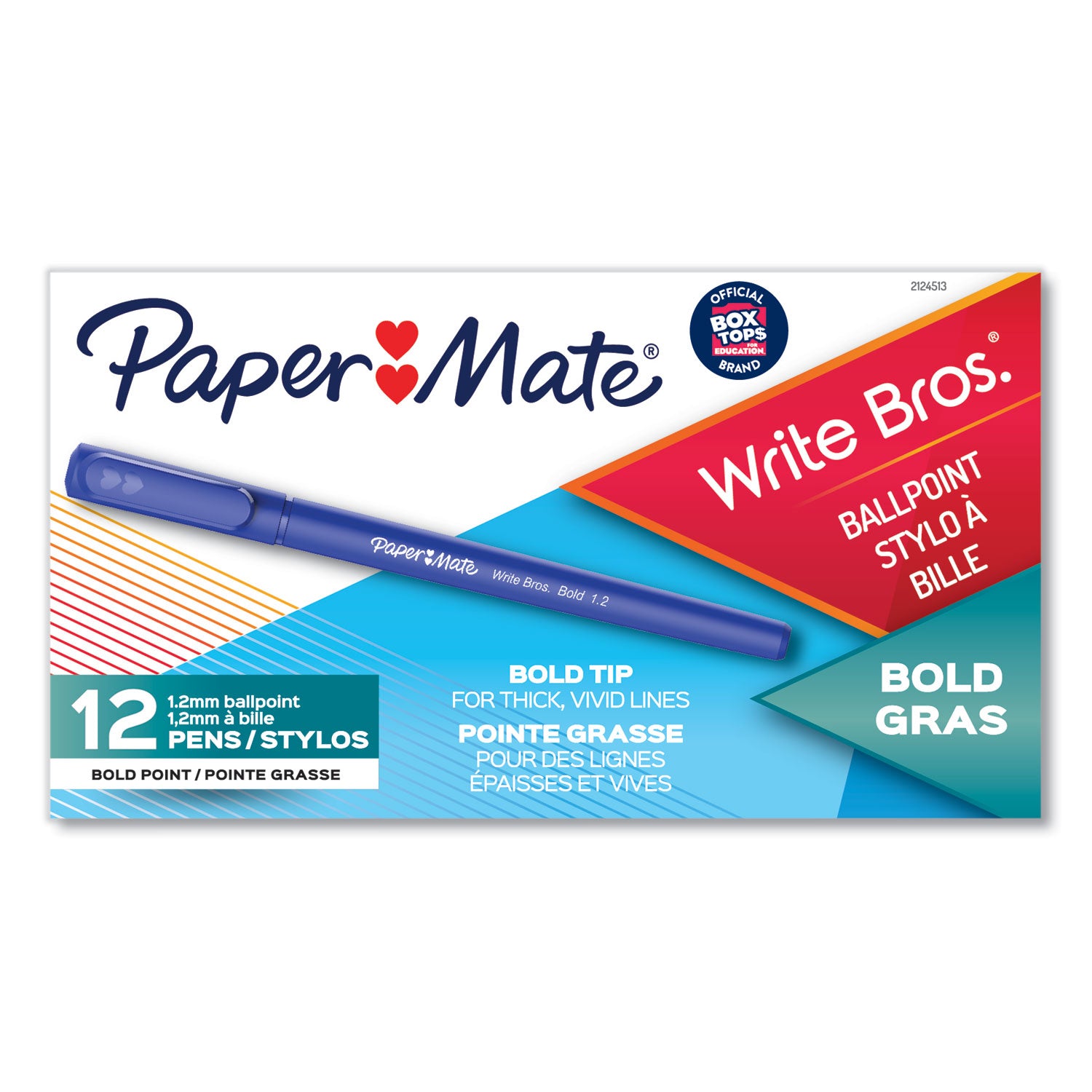 Paper Mate Write Bros. Ballpoint Pen, Stick, Bold 1.2 mm, Blue Ink, Blue Barrel, Dozen (2124513)