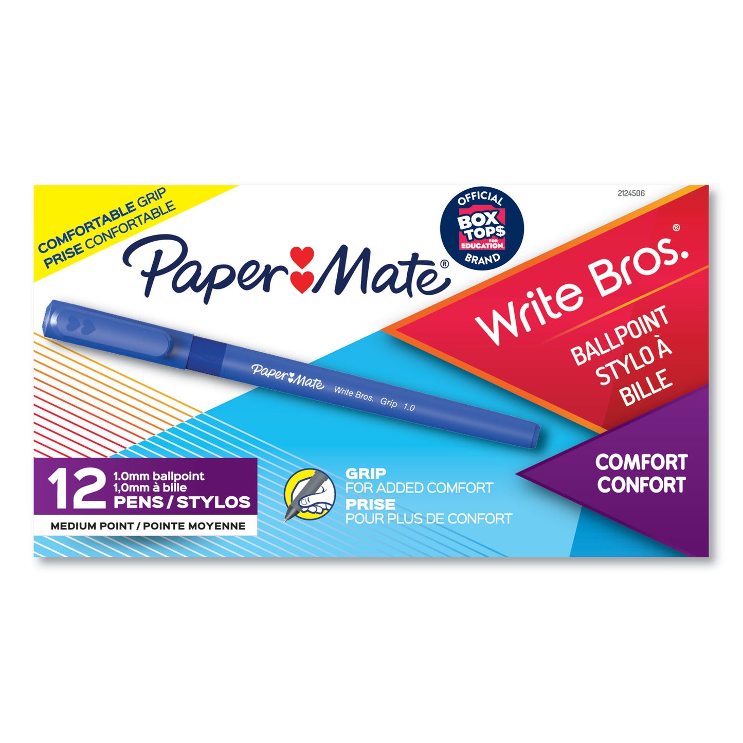 Paper Mate Write Bros. Grip Ballpoint Pen, Stick, Medium 1 mm, Blue Ink, Blue Barrel, Dozen (2124506)