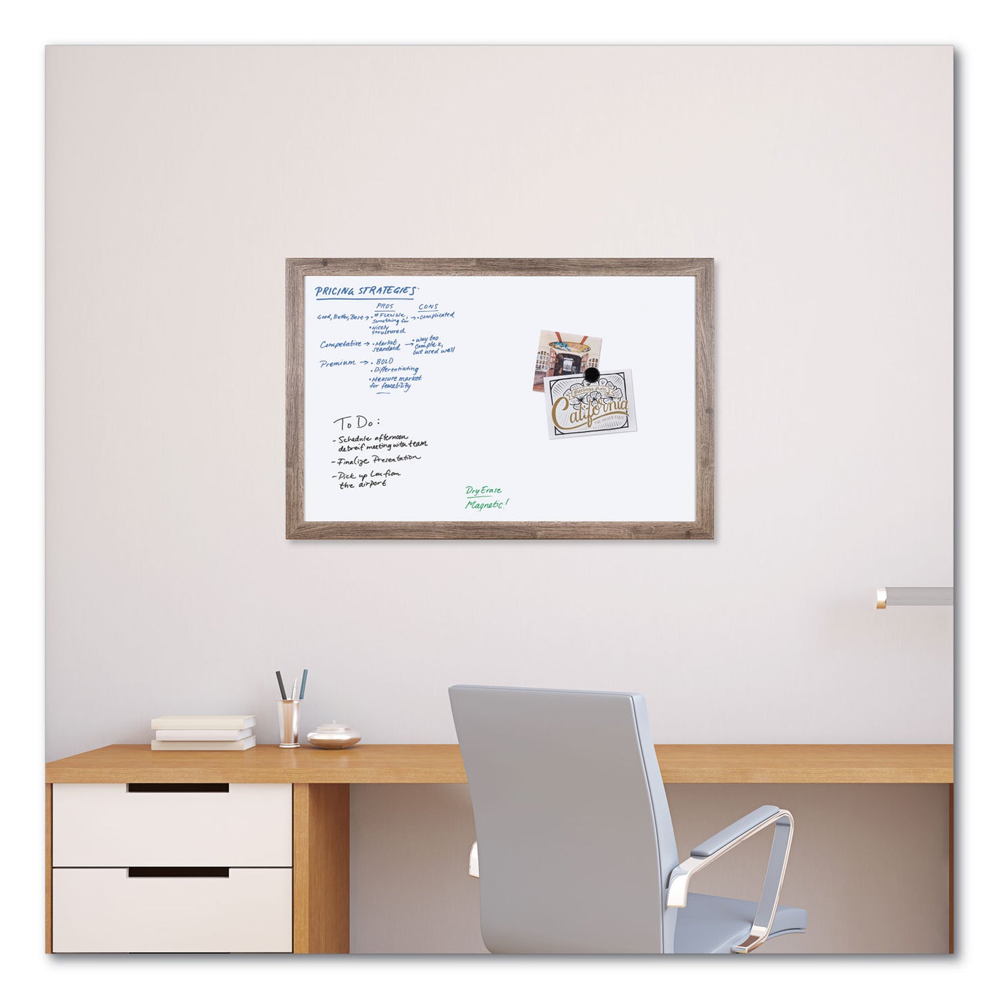 U Brands Magnetic Dry Erase Board with Rustic Frame, 35 x 23, White Surface, Brown Frame (4890U0001)