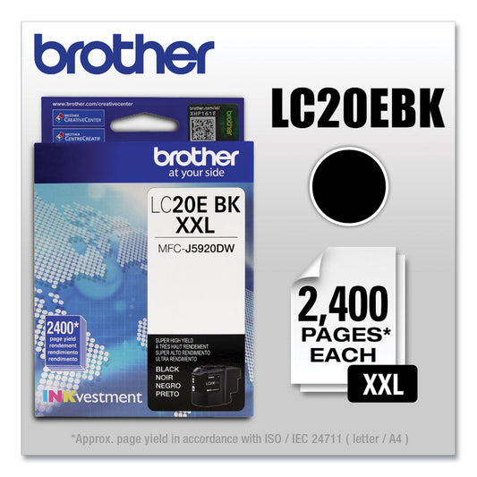 Brother LC20EBK INKvestment Super High-Yield Ink, 2,400 Page-Yield, Black