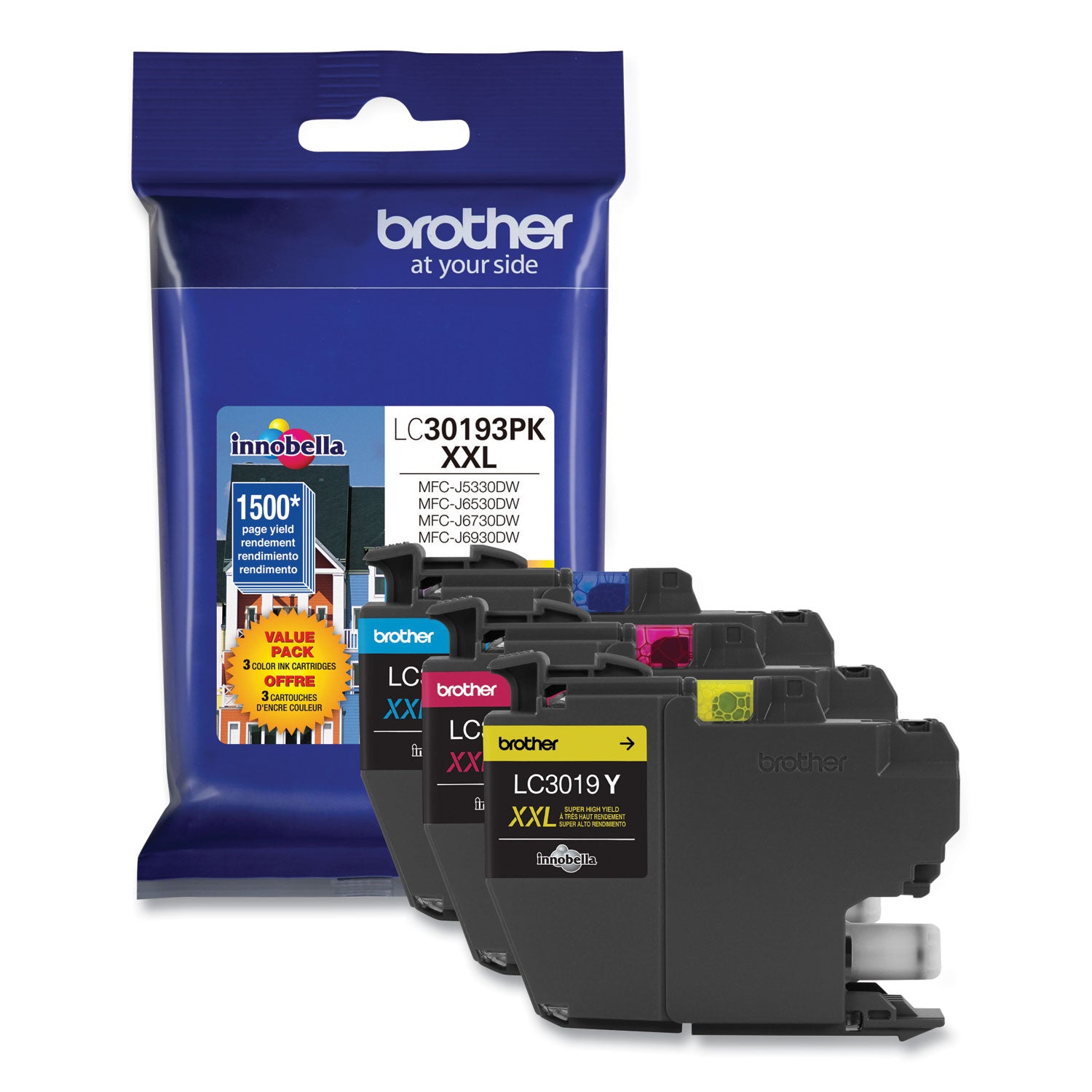 Brother LC30193PK Innobella High-Yield Ink, 1,500 Page-Yield, Cyan/Magenta/Yellow