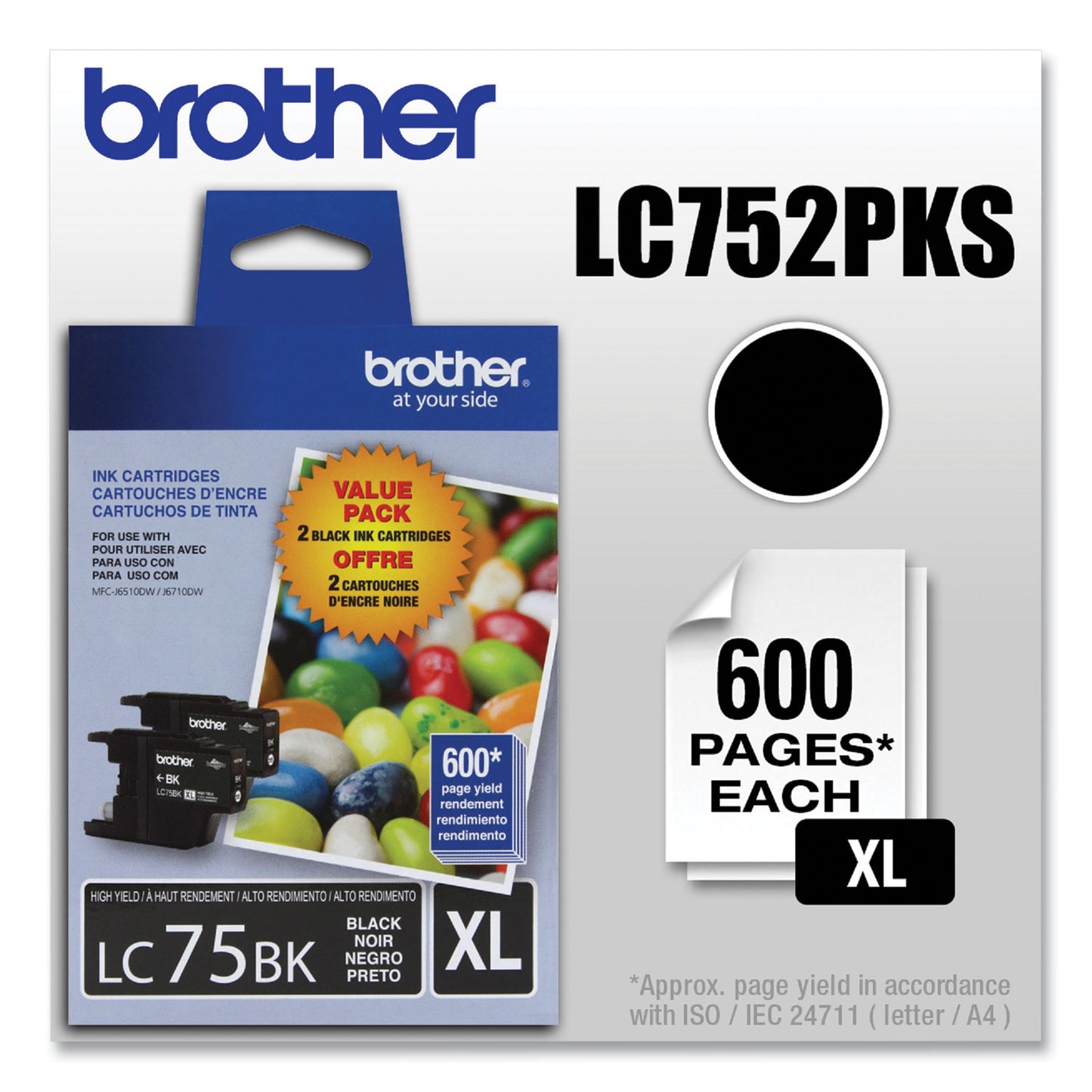 Brother LC752PKS Innobella High-Yield Ink, 600 Page-Yield, Black, 2/Pack