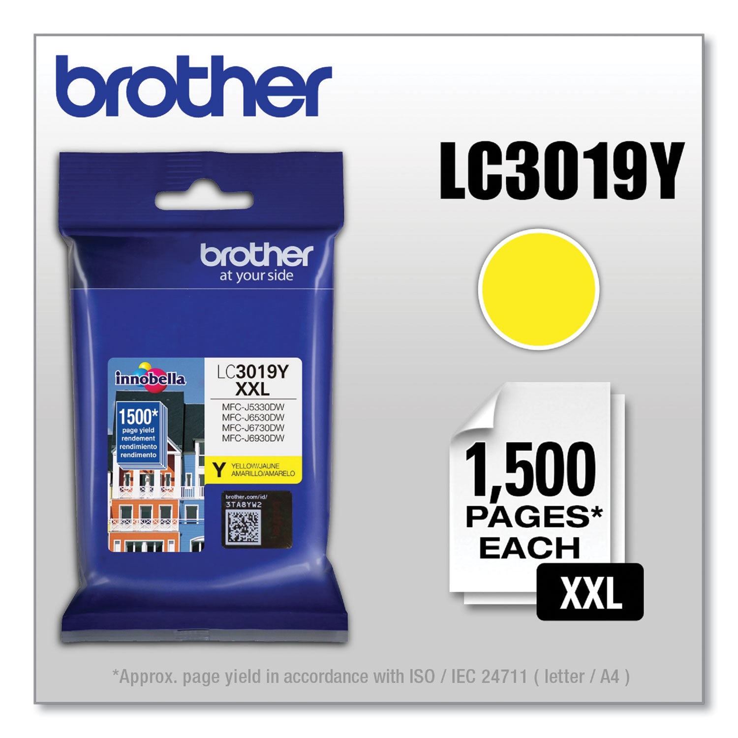 Brother LC3019Y Innobella Super High-Yield Ink, 1,300 Page-Yield, Yellow