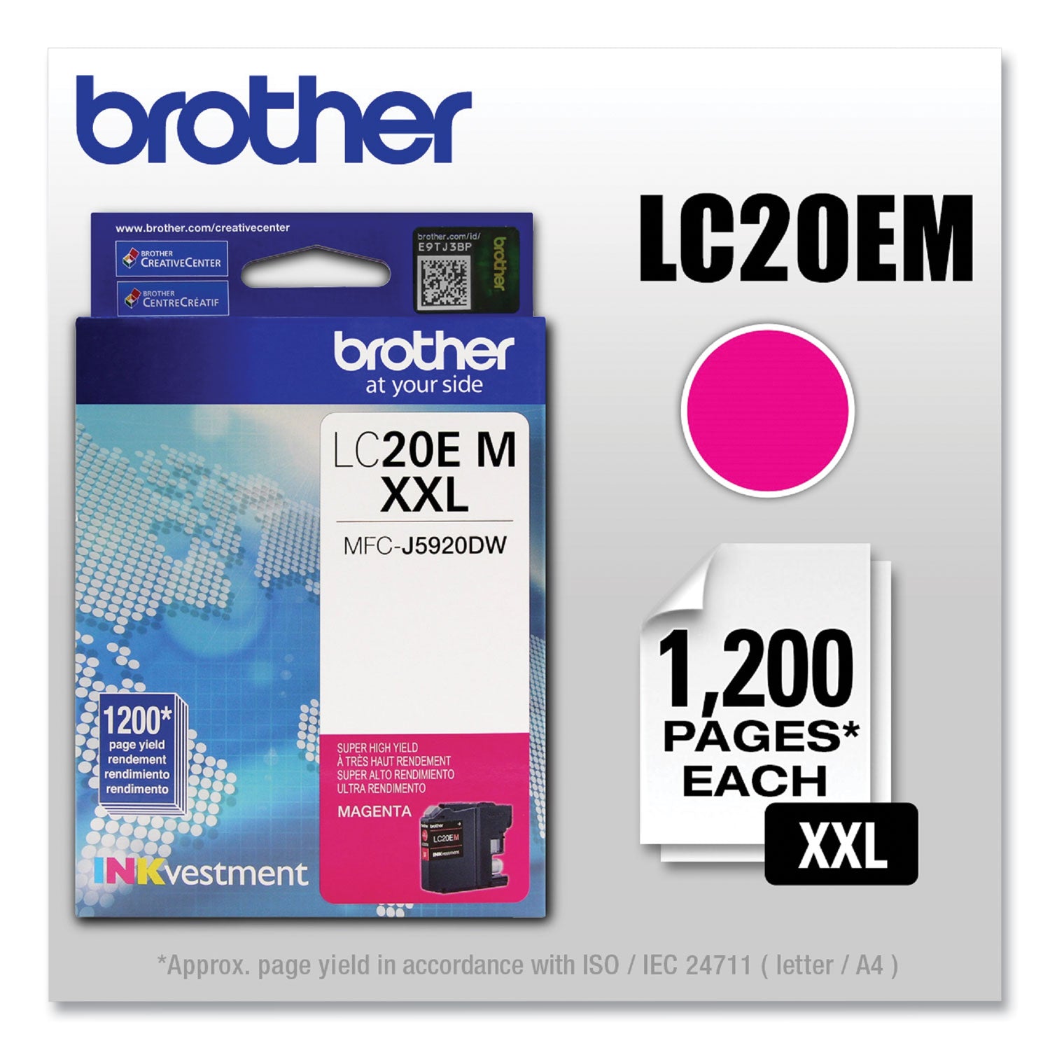 Brother LC20EM INKvestment Super High-Yield Ink, 1,200 Page-Yield, Magenta