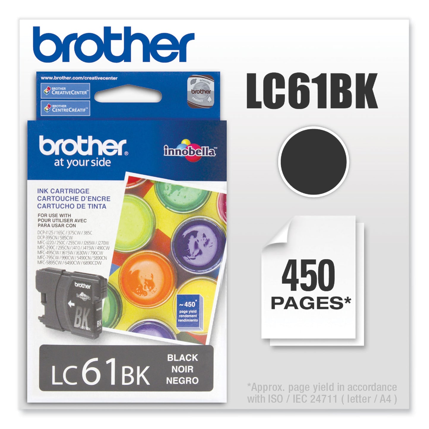 Brother LC61BK Innobella Ink, 450 Page-Yield, Black