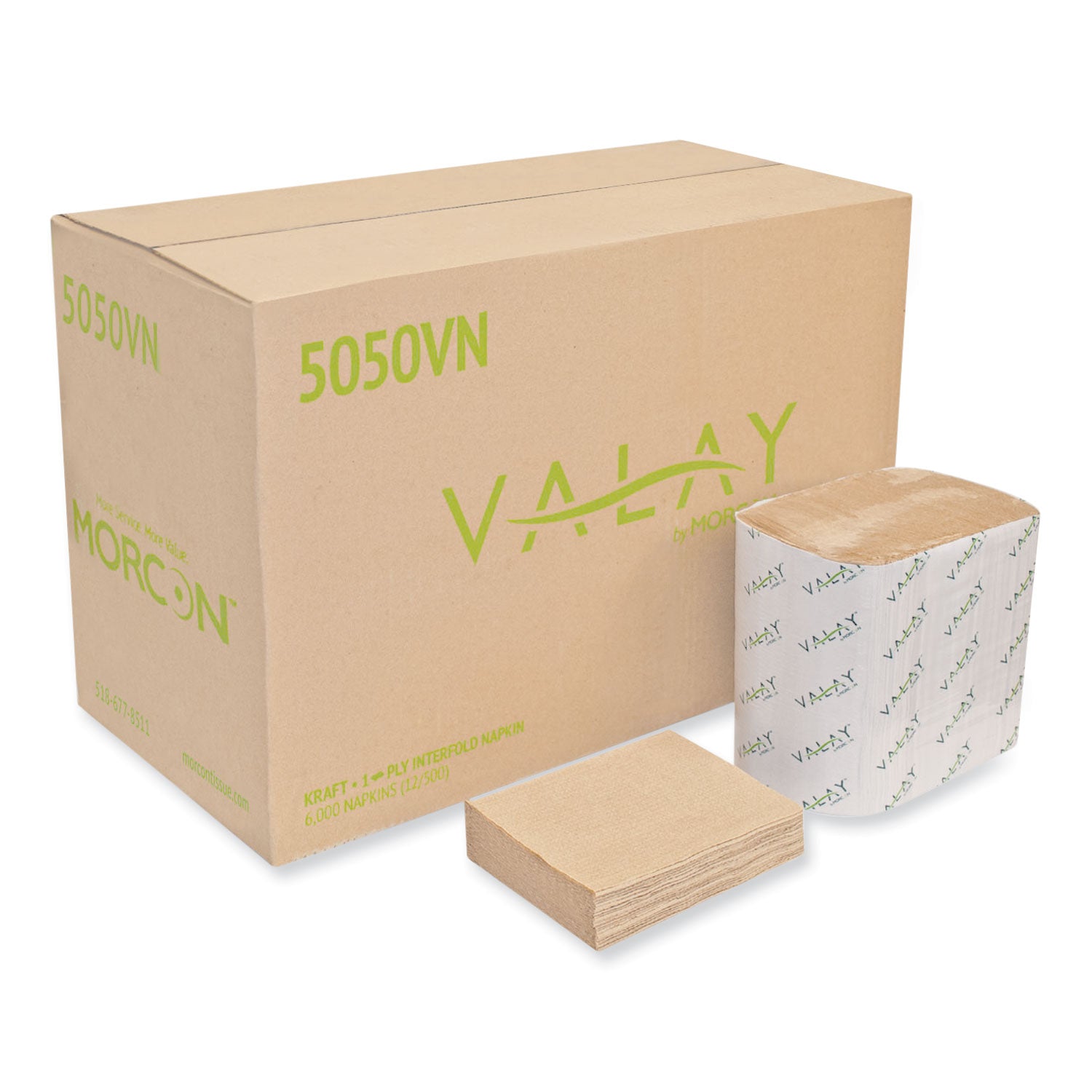 Morcon Paper Valay Interfolded Napkins, 1-Ply, 6.3 x 8.85, Kraft, 6,000/Carton (5050VN)